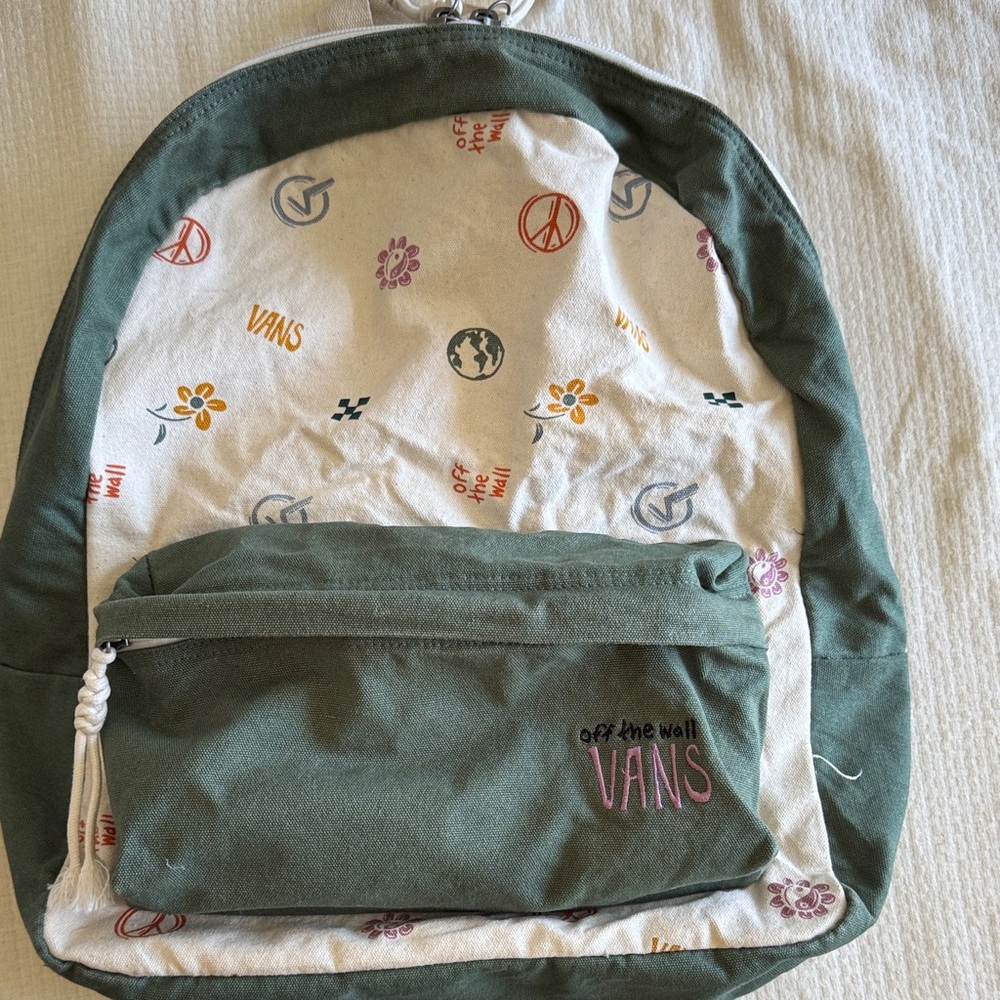 Vans Olive Green and White Patterned Backpack